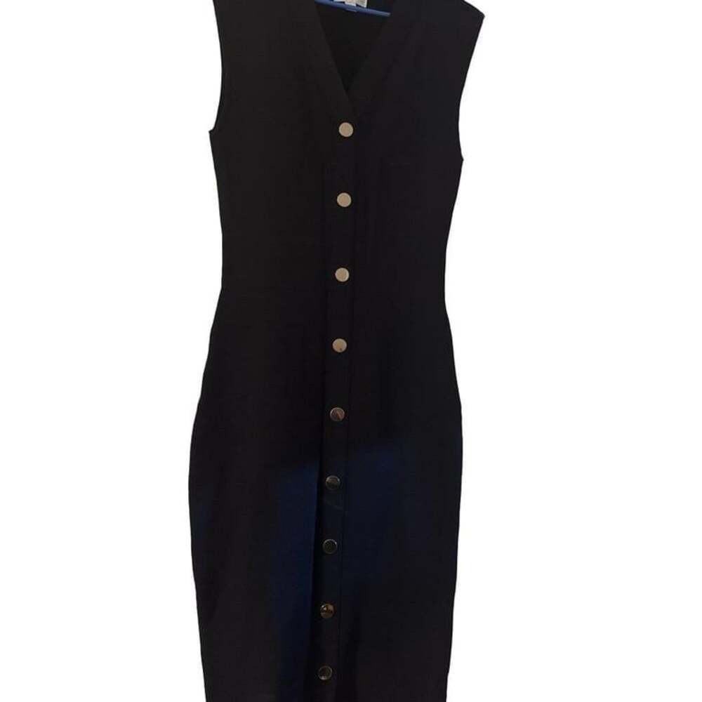 New York & Company V-Neck Midi Dress in Clean Black Wash